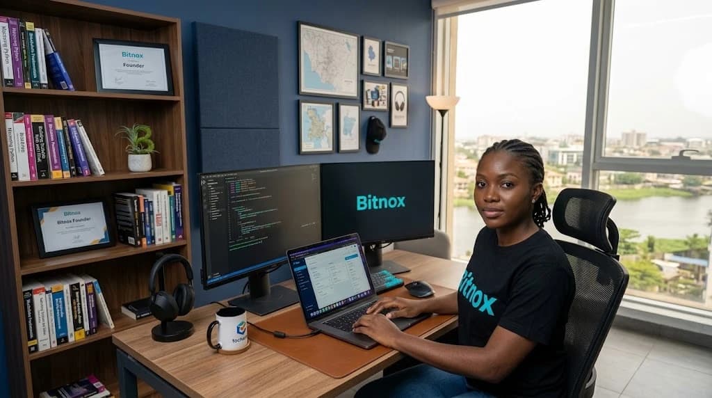 Lady sitting in Bitnox personal office.