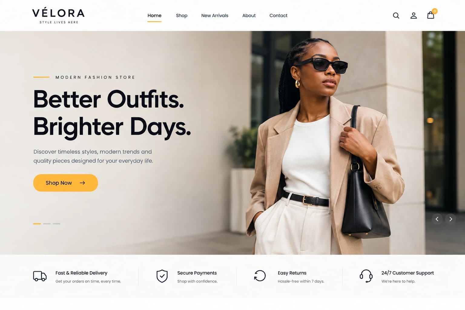 An online clothing store, with search, account and basket controls above the window and delivery, payment and returns notes below it