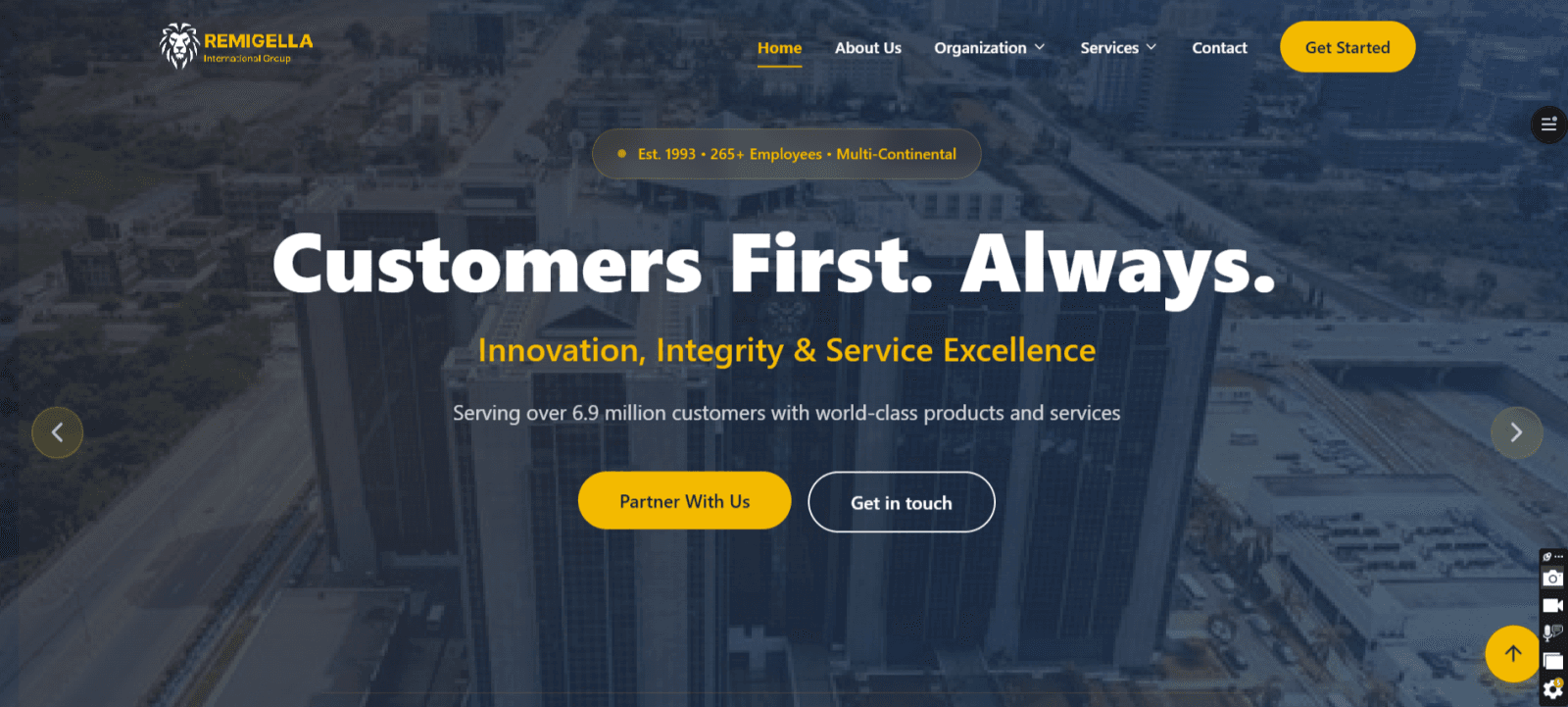 The hero section of Remigella landing page