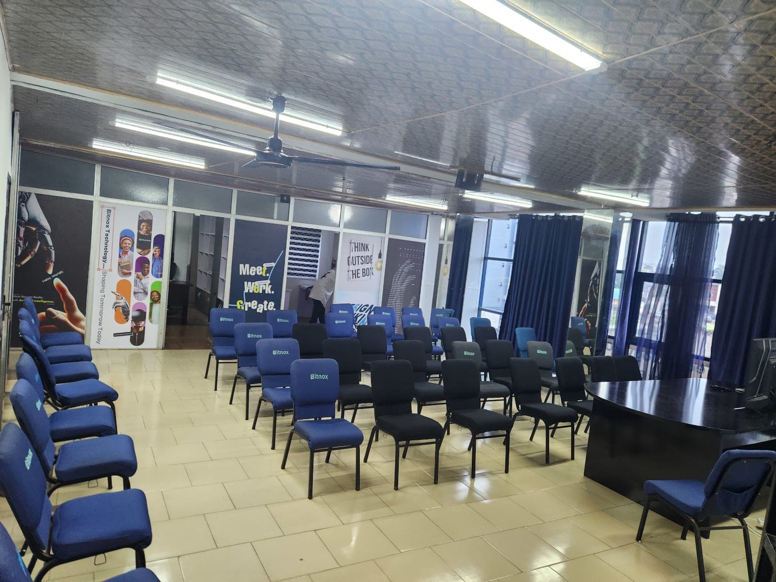 The Bitnox Event Space seen from the back of the room